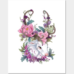 Floral deer Posters and Art
